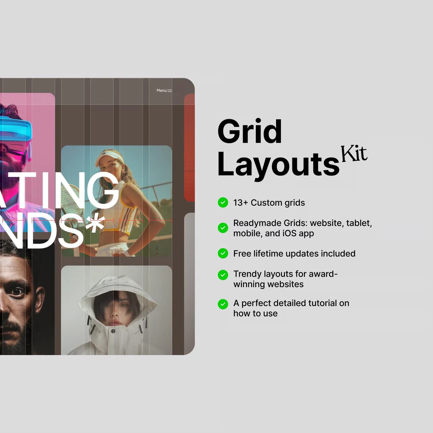 A website layout on the grid, with what’s included